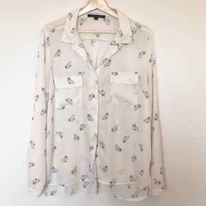 Sweet Rain Blouse White Owl Print Size L